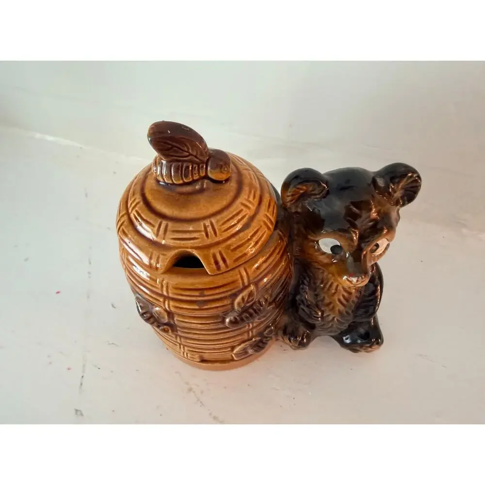 Armbee Bear Beehive Honey Pot Vintage Japan Ceramic Bees Kitschy Kitchen